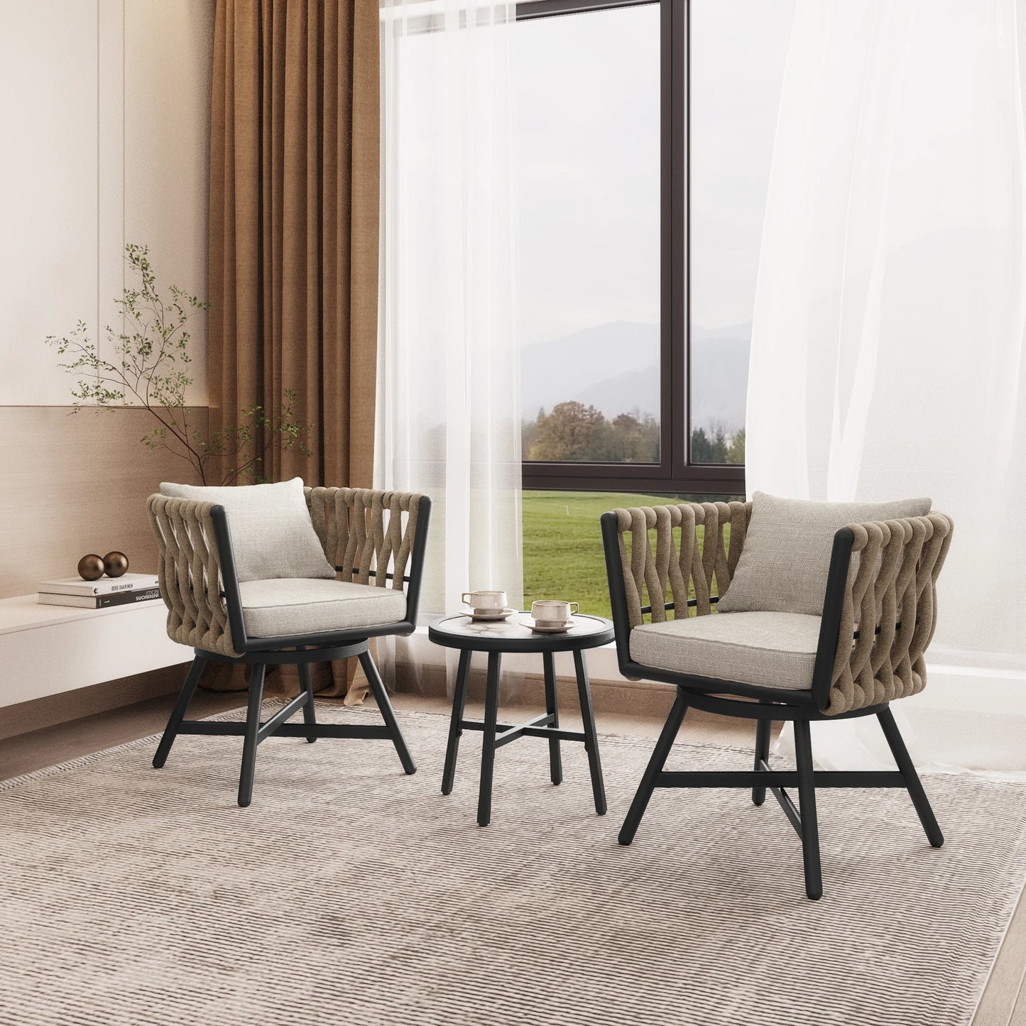 Swivel Rope Wicker Chairs - Set of 2
