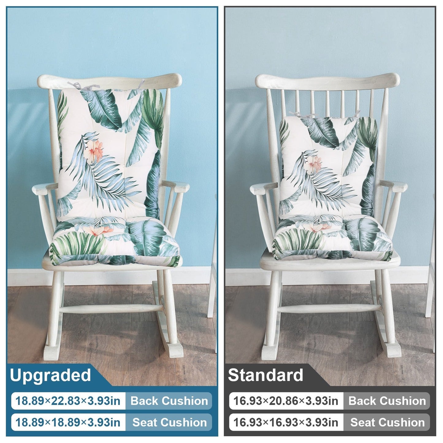 2Pcs Rocking Chair Cushion Upper And Lower Back And Seat Sets with Non-Slip Ties