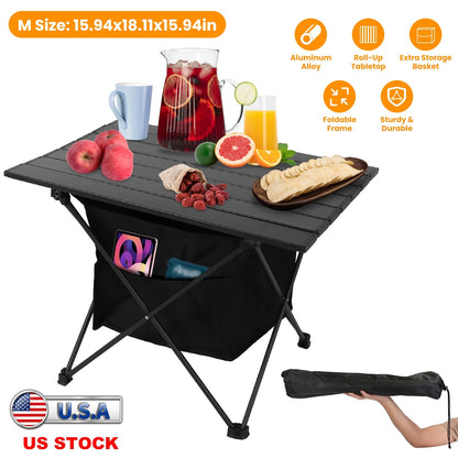 Foldable Camping Table With Storage Basket With Carrying Bag-Rustproof