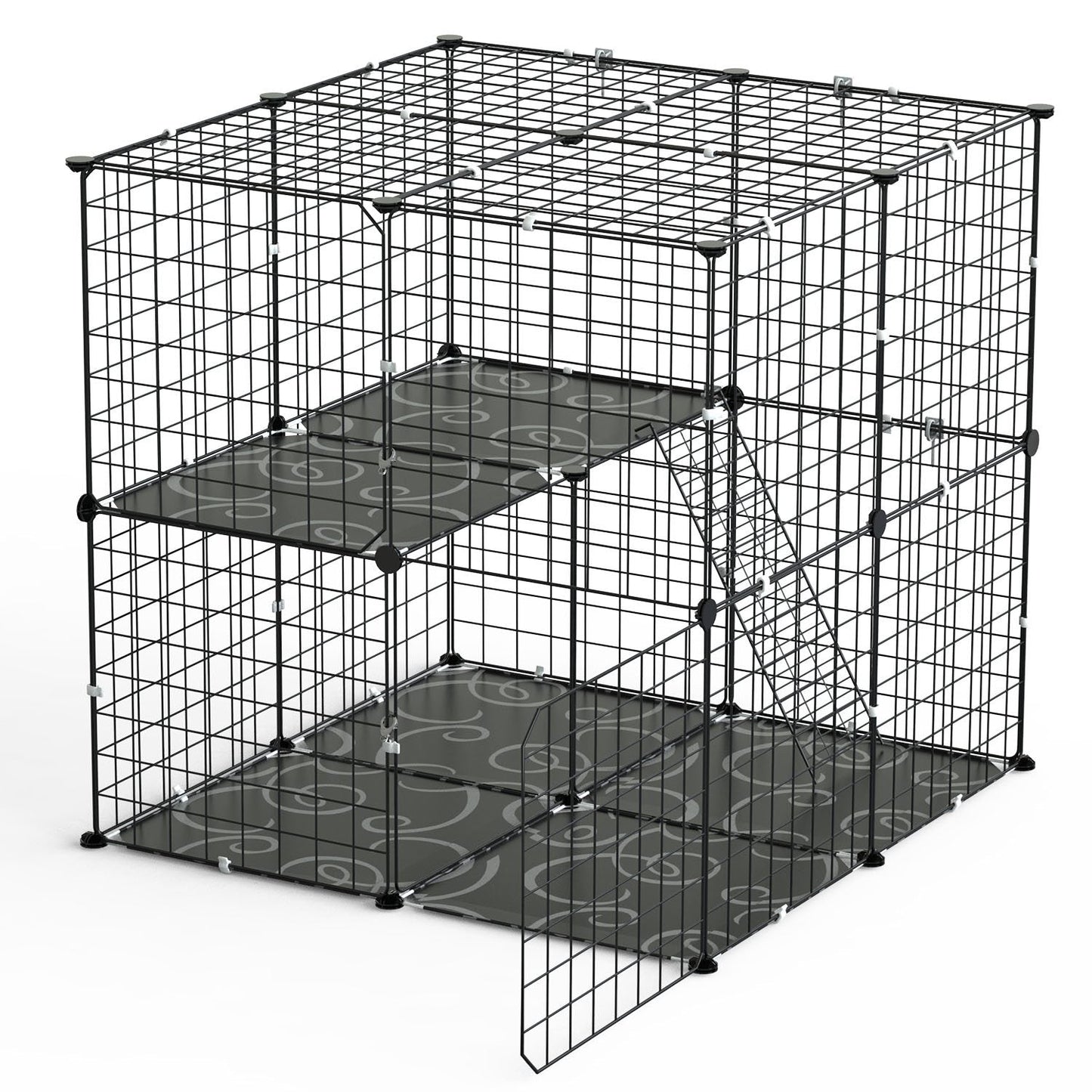2Tier Cat Cage Indoor Playpen with Climbing Ladder 2 Doors for 1-2 Cats