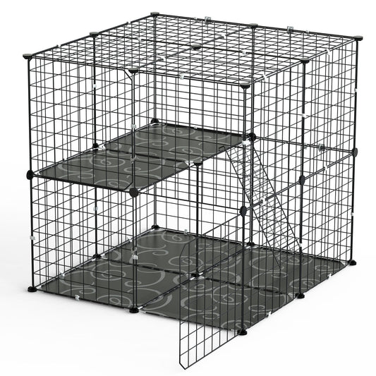 2Tier Cat Cage Indoor Playpen with Climbing Ladder 2 Doors for 1-2 Cats