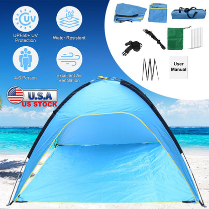 Beach Tent Canopy for 4-6 Person with 3 Door Openings & Carrying Bag