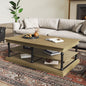 55.1" Wood Coffee Table with Black Legs and Open Storage Shelves