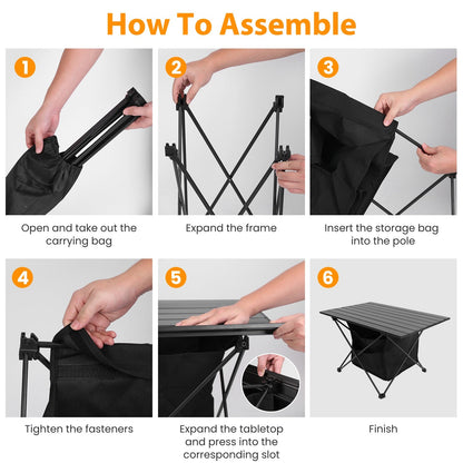 Foldable Camping Table With Storage Basket With Carrying Bag-Rustproof