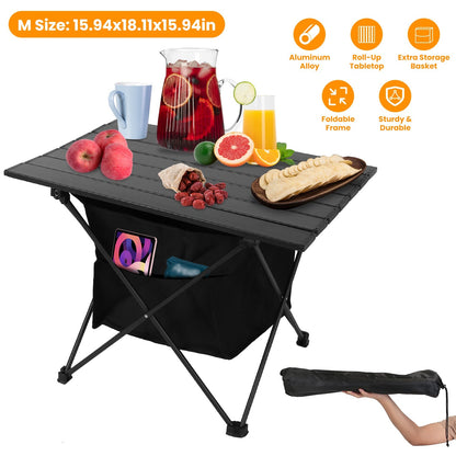 Foldable Camping Table With Storage Basket With Carrying Bag-Rustproof