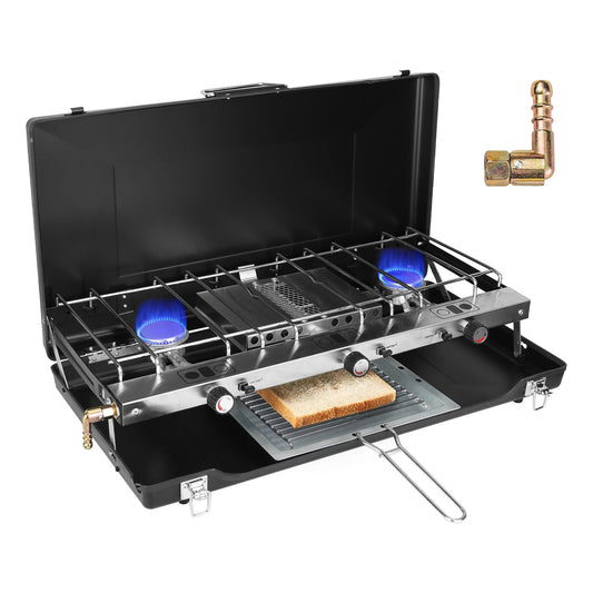 3 Burner Camping Stove 20000 BTU Portable Propane Stove With Toast Tray