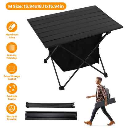 Foldable Camping Table With Storage Basket With Carrying Bag-Rustproof