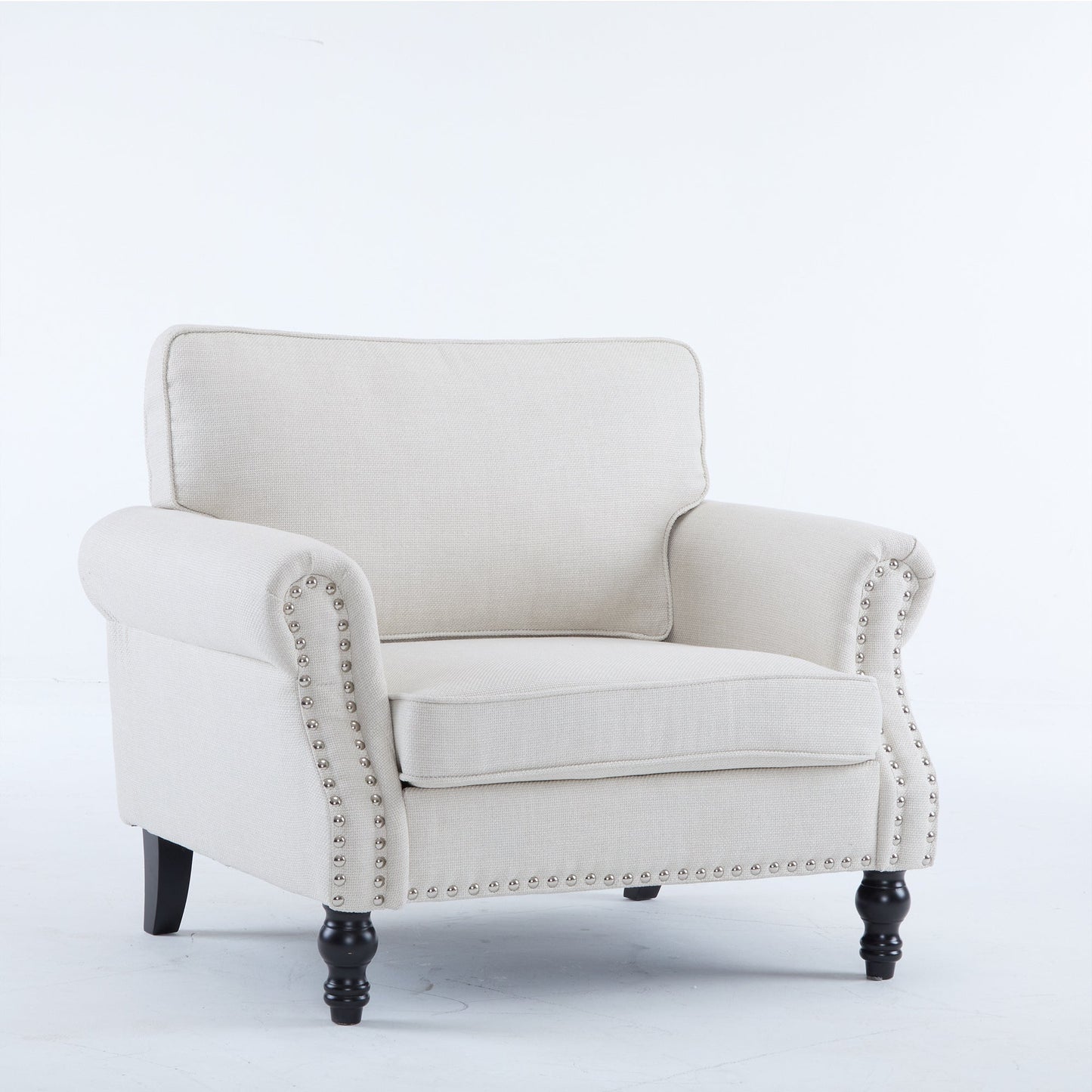 40.16"  Faux Leather Rolled Arm Sofa with Nailhead Trim Beige