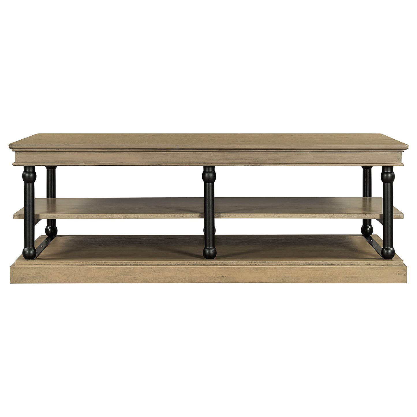 55.1" Wood Coffee Table with Black Legs and Open Storage Shelves