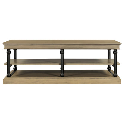 55.1" Wood Coffee Table with Black Legs and Open Storage Shelves
