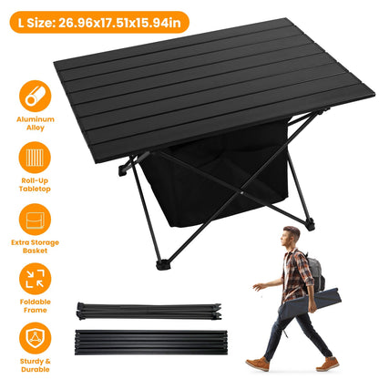 Foldable Camping Table With Storage Basket With Carrying Bag-Rustproof