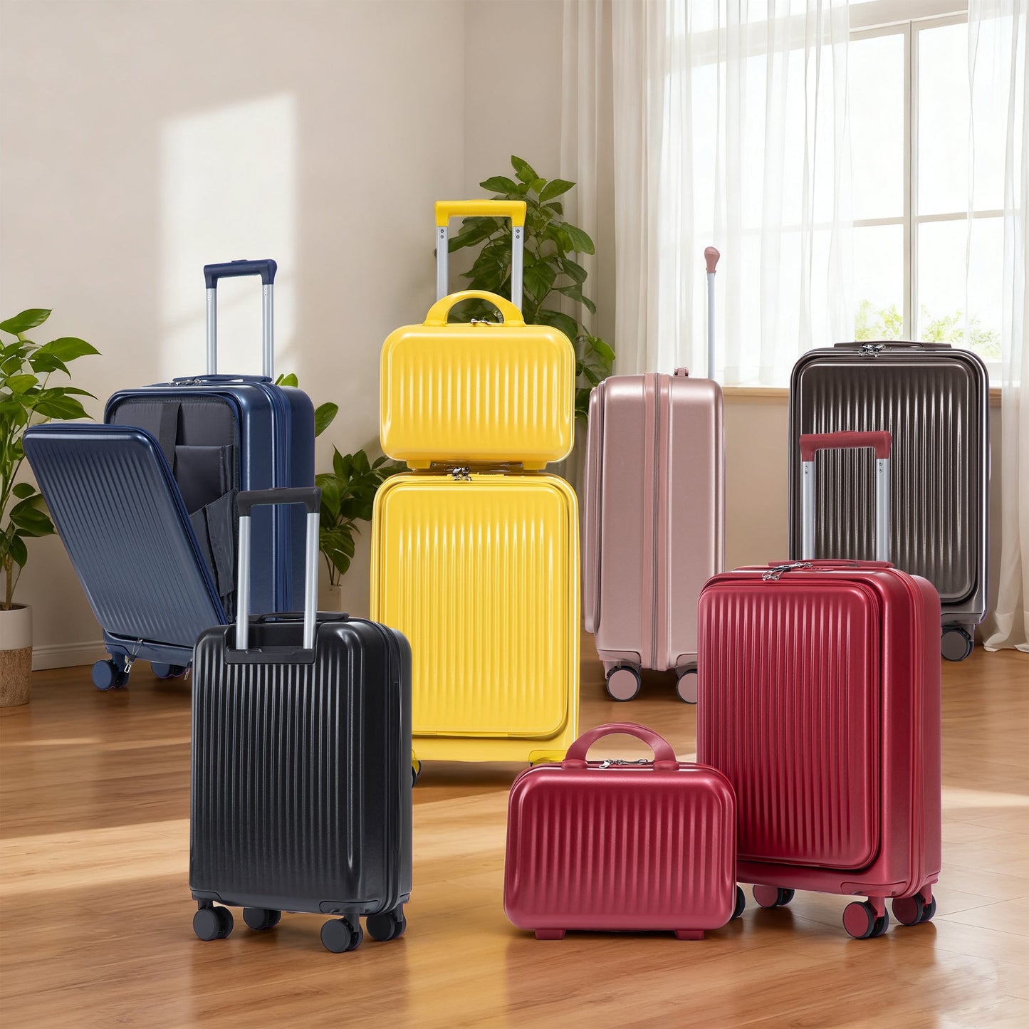 14" & 20"ABS Spinner Wheel Luggage Set with Cosmetic Case