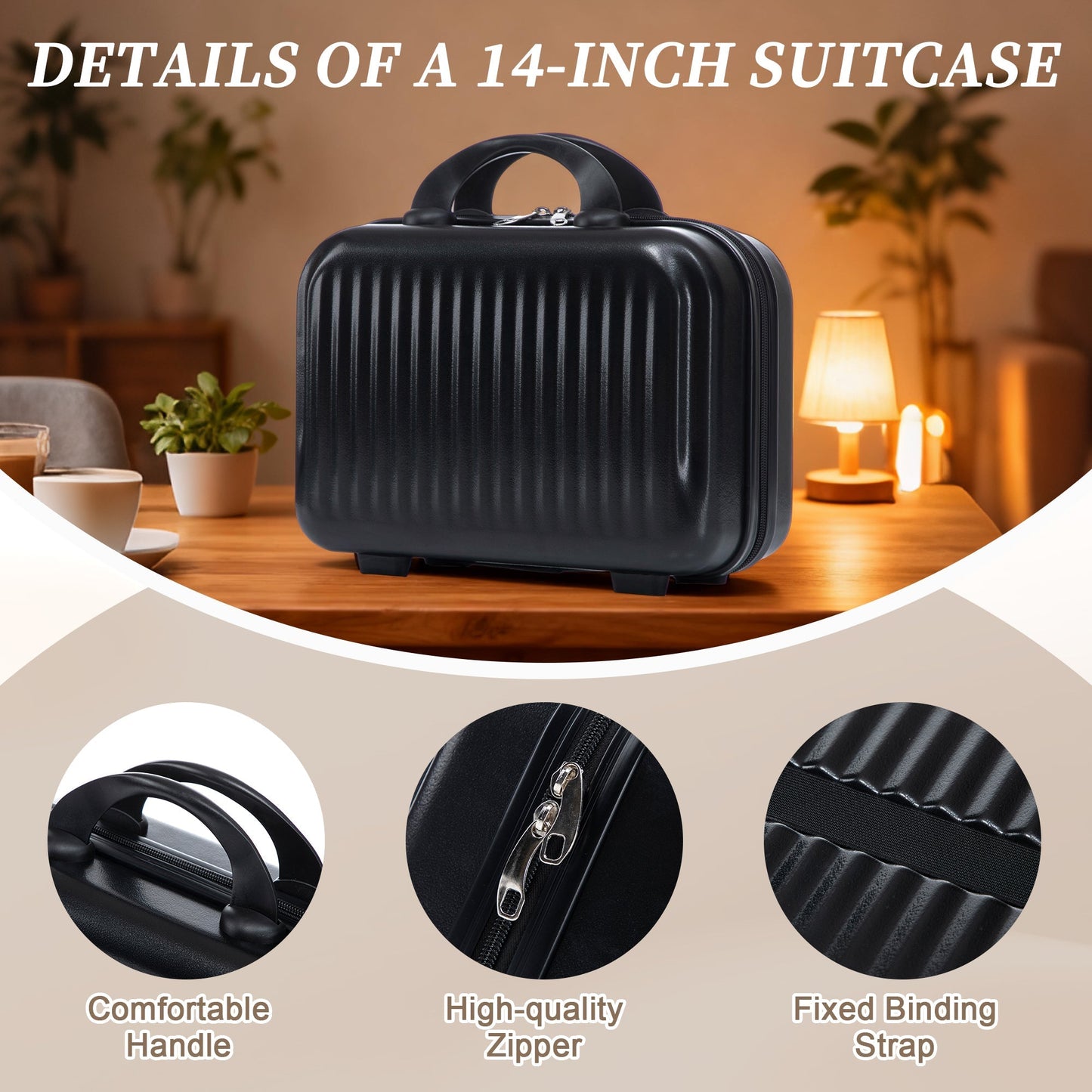14" & 20"ABS Spinner Wheel Luggage Set with Cosmetic Case