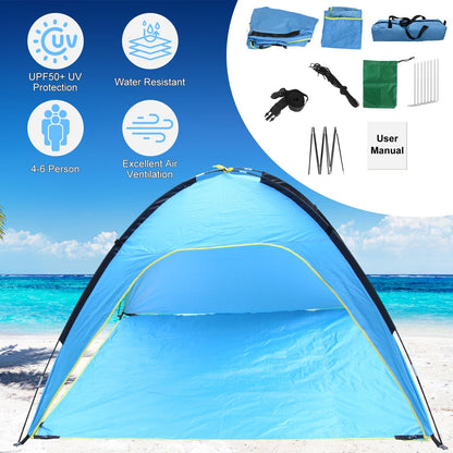 Beach Tent Canopy for 4-6 Person with 3 Door Openings & Carrying Bag