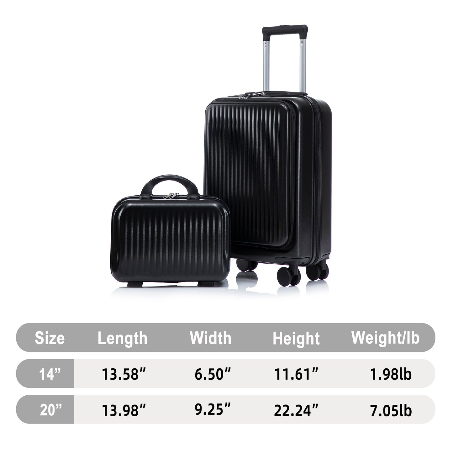 14" & 20"ABS Spinner Wheel Luggage Set with Cosmetic Case
