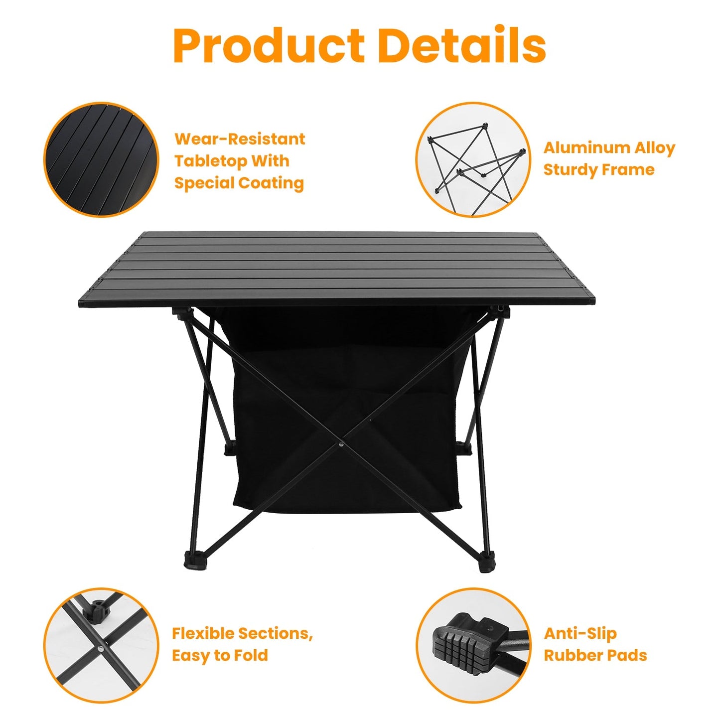 Foldable Camping Table With Storage Basket With Carrying Bag-Rustproof