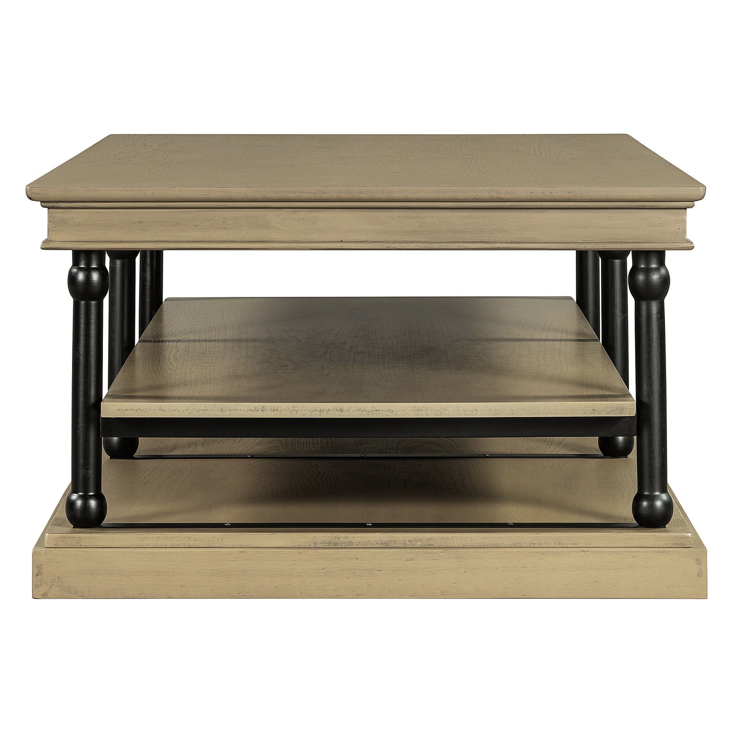 55.1" Wood Coffee Table with Black Legs and Open Storage Shelves