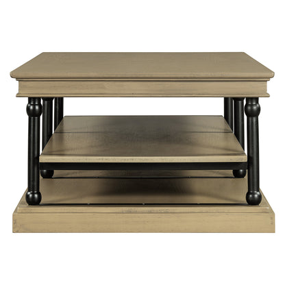 55.1" Wood Coffee Table with Black Legs and Open Storage Shelves