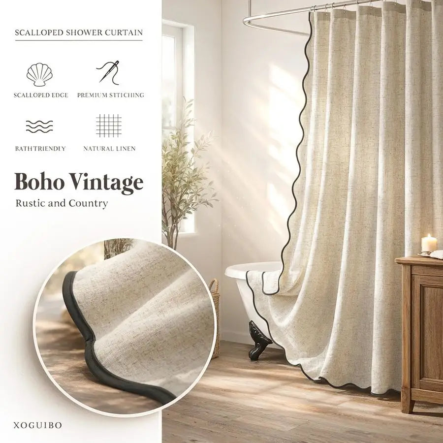 Scalloped Linen Shower Curtain