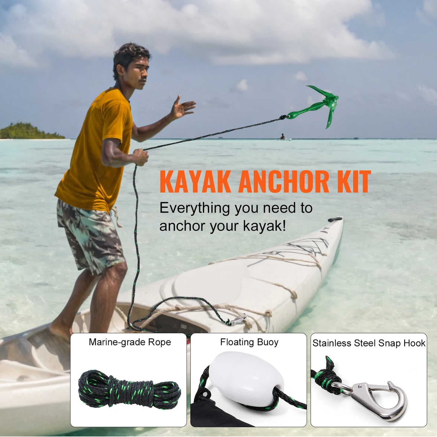 Kayak Anchor Kit 3.5 lb Paddle Board Anchor Kit. with 26.2 ft Rope with Storage Bag