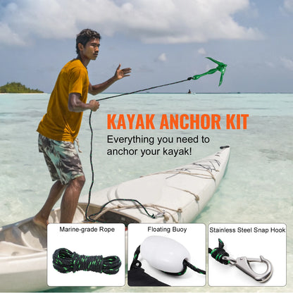 Kayak Anchor Kit 3.5 lb Paddle Board Anchor Kit. with 26.2 ft Rope with Storage Bag