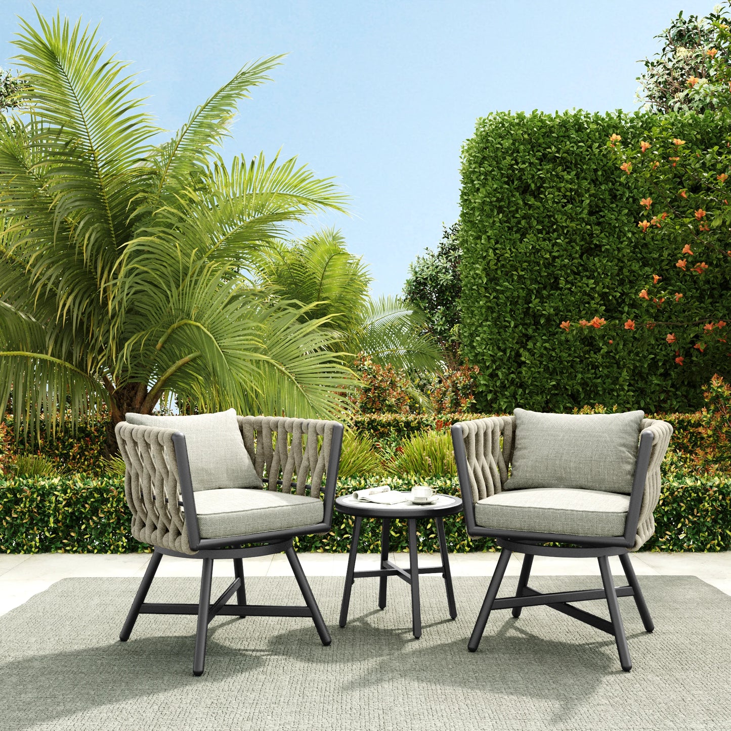 Swivel Rope Wicker Chairs - Set of 2