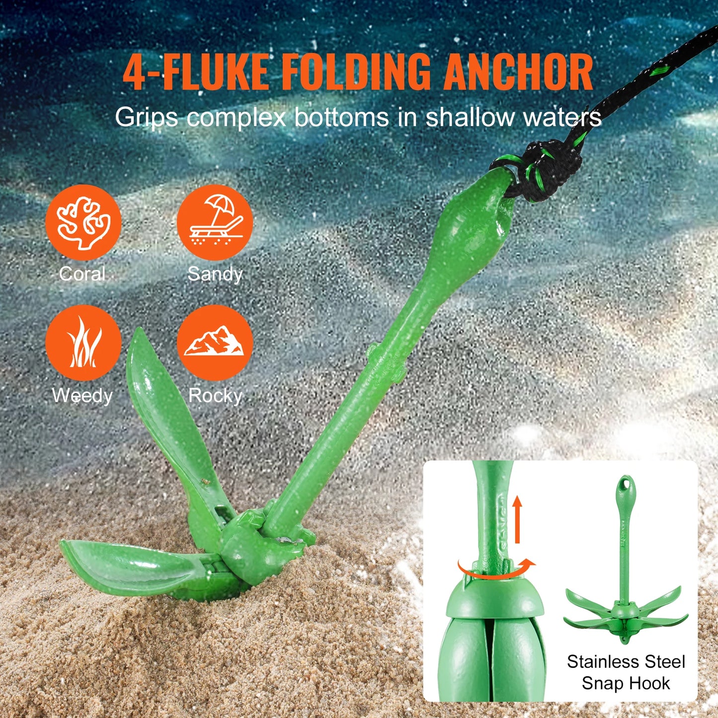 Kayak Anchor Kit 3.5 lb Paddle Board Anchor Kit. with 26.2 ft Rope with Storage Bag