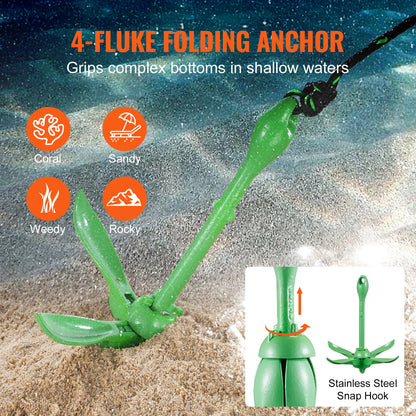 Kayak Anchor Kit 3.5 lb Paddle Board Anchor Kit. with 26.2 ft Rope with Storage Bag