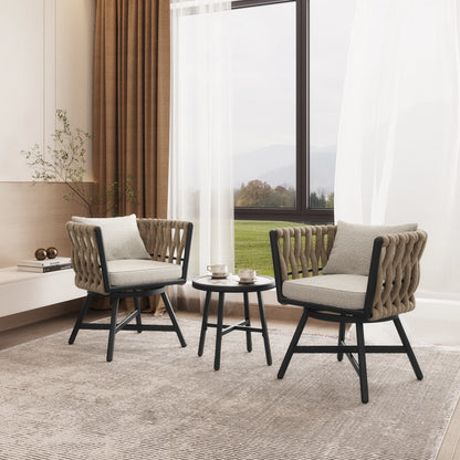 Swivel Rope Wicker Chairs - Set of 2