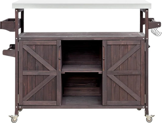 Rolling Bar Cart with Stainless Steel Top
