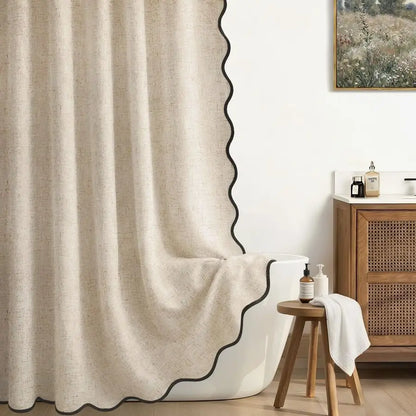 Scalloped Linen Shower Curtain