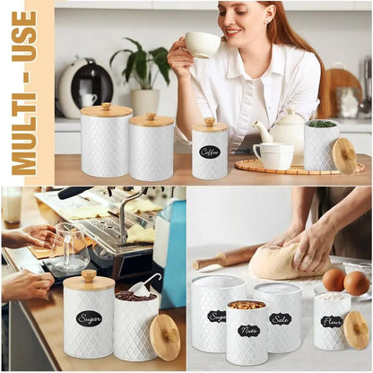 Kitchen Canisters Set with Bamboo Lids