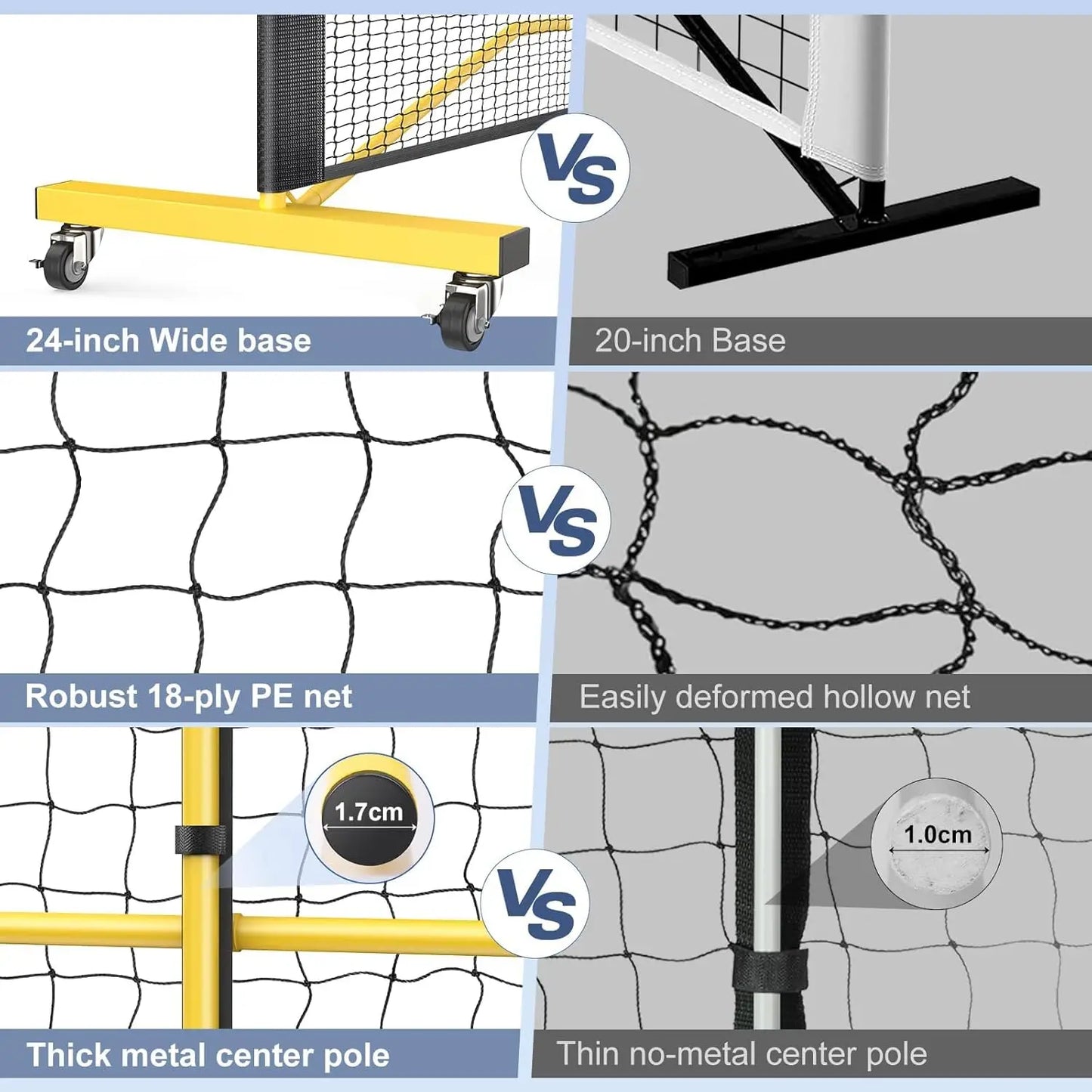 Portable Pickleball Net Set, Includes 4 Paddles & 6 Balls