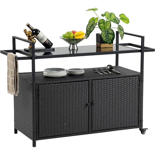 360° Rattan Beverage Bar Cart