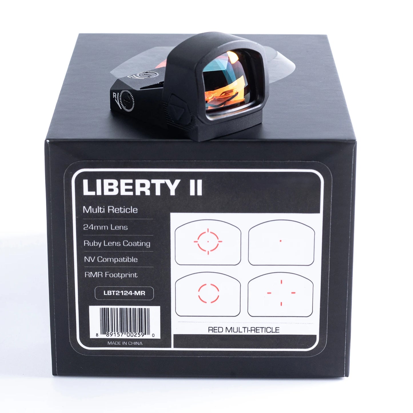 LIBERTY II 1x24 Full Size Reflex Scope 3 MOA Multi-Reticle Red/Green Dot Sight Shake N’ Wake Tactical Hunting Shooting