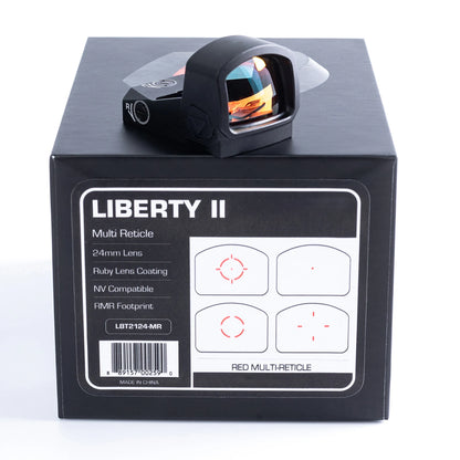 LIBERTY II 1x24 Full Size Reflex Scope 3 MOA Multi-Reticle Red/Green Dot Sight Shake N’ Wake Tactical Hunting Shooting