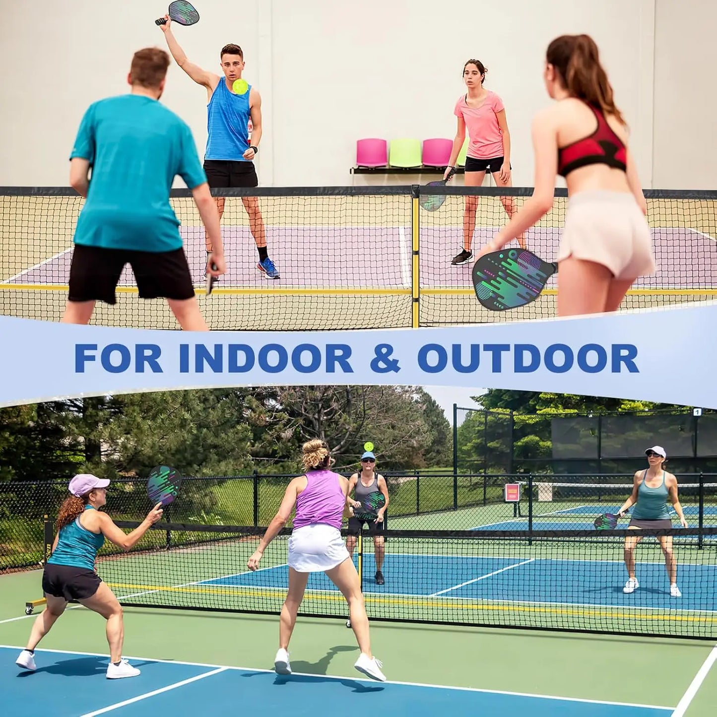 Portable Pickleball Net Set, Includes 4 Paddles & 6 Balls