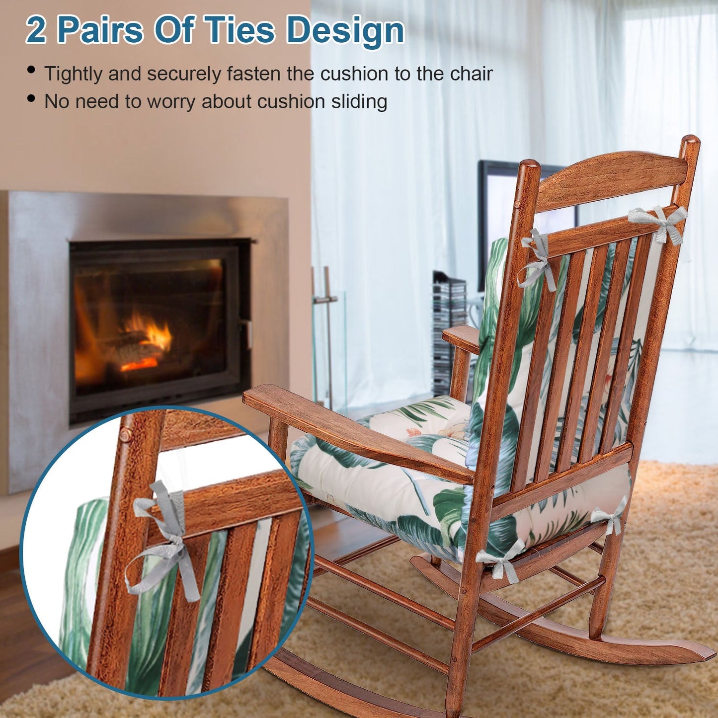 2Pcs Rocking Chair Cushion Upper And Lower Back And Seat Sets with Non-Slip Ties