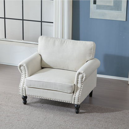 40.16"  Faux Leather Rolled Arm Sofa with Nailhead Trim Beige