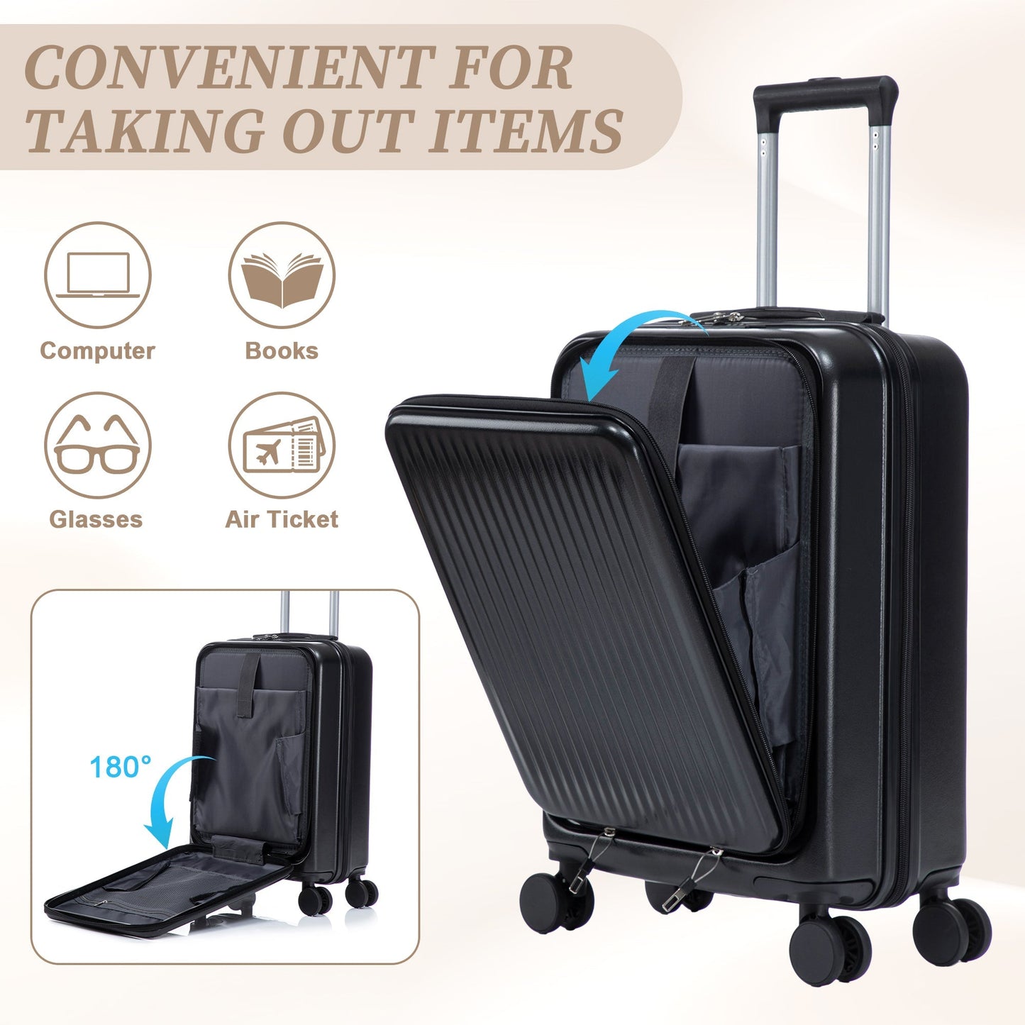 14" & 20"ABS Spinner Wheel Luggage Set with Cosmetic Case