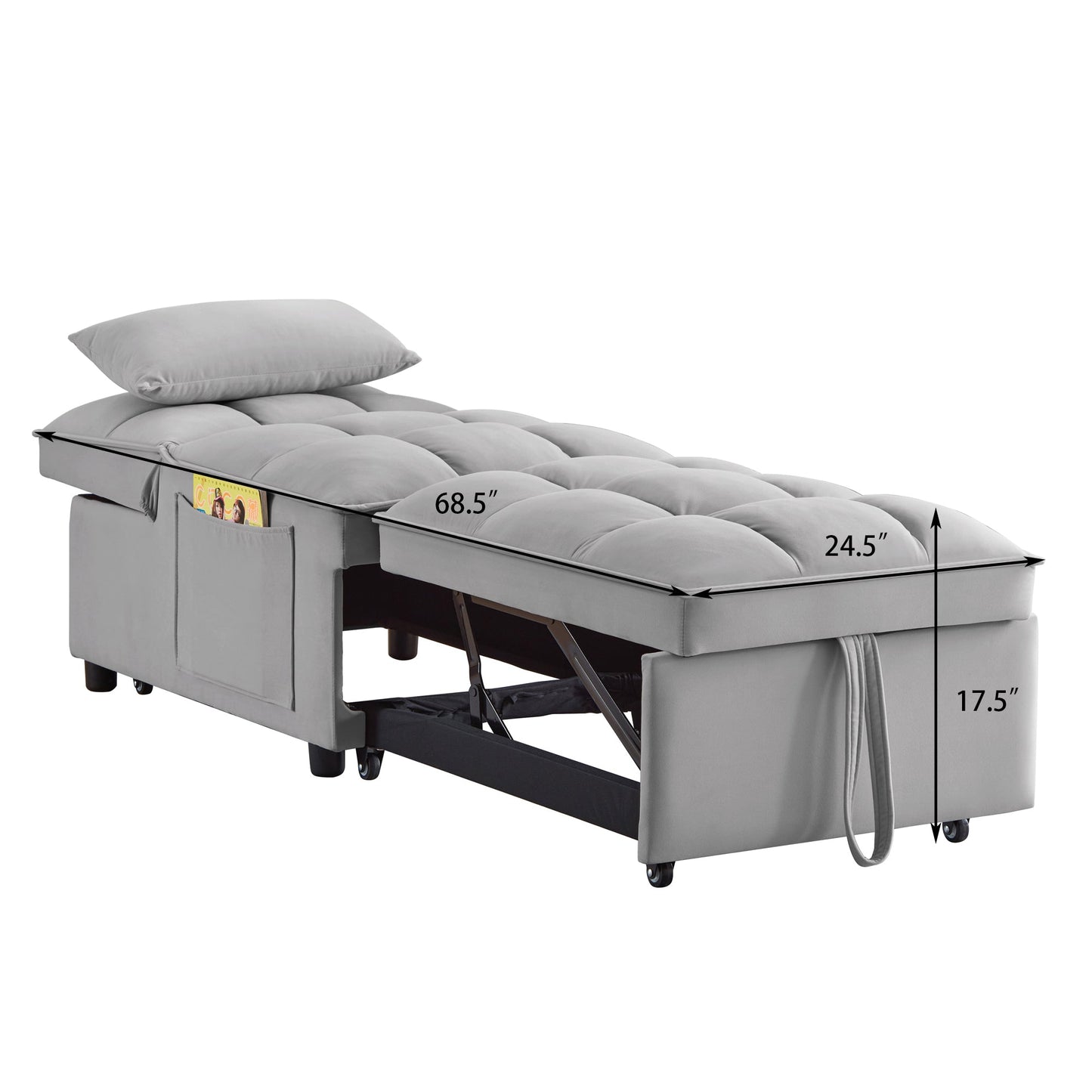 4 in 1 Multi-Function Single Sofa Bed with Storage Pockets