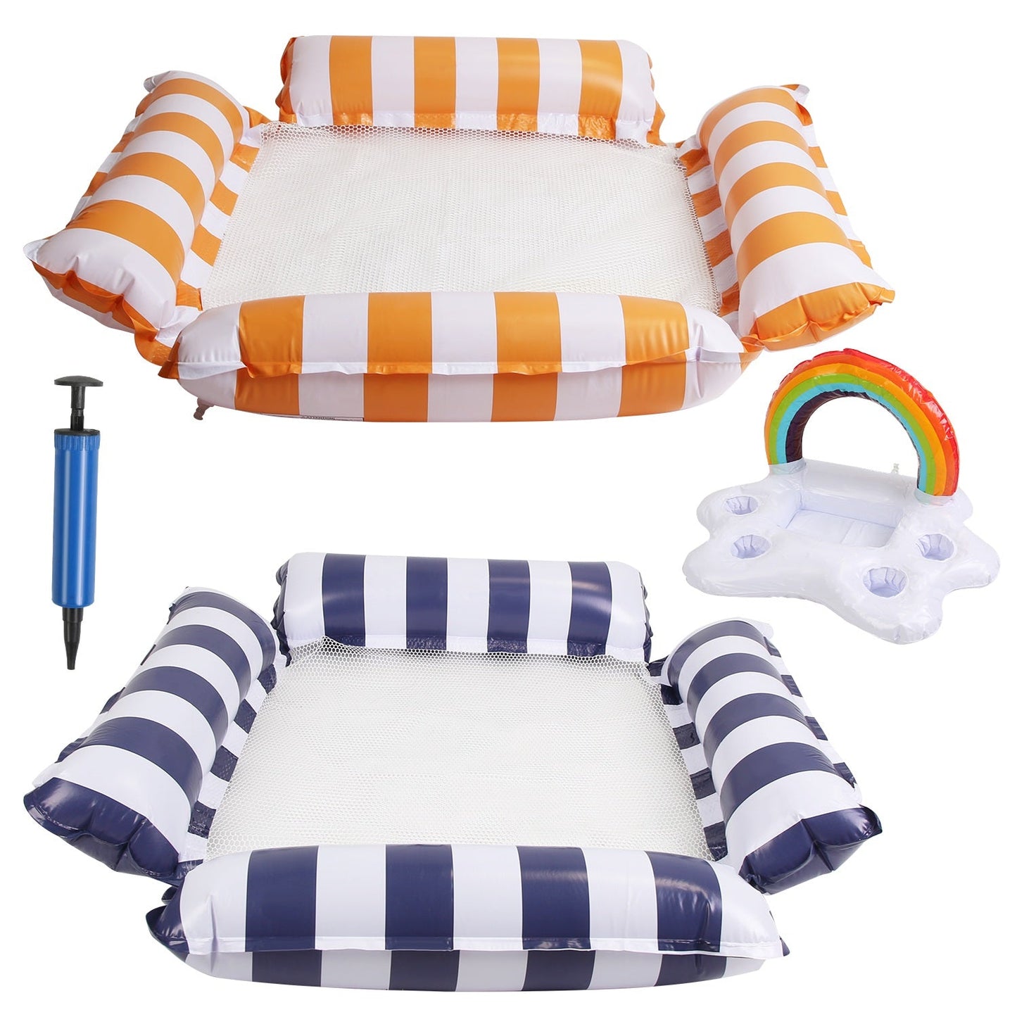 3 Pack Inflatable Pool Floats for Adult 1 Drink & Snack Float 2 Water Hammocks