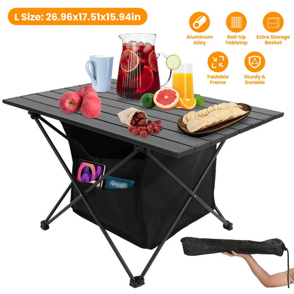 Foldable Camping Table With Storage Basket With Carrying Bag-Rustproof