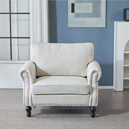 40.16"  Faux Leather Rolled Arm Sofa with Nailhead Trim Beige