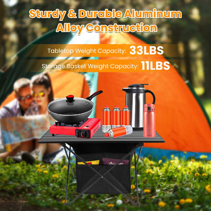 Foldable Camping Table With Storage Basket With Carrying Bag-Rustproof