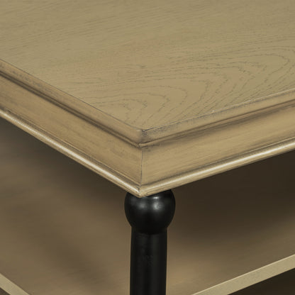 55.1" Wood Coffee Table with Black Legs and Open Storage Shelves