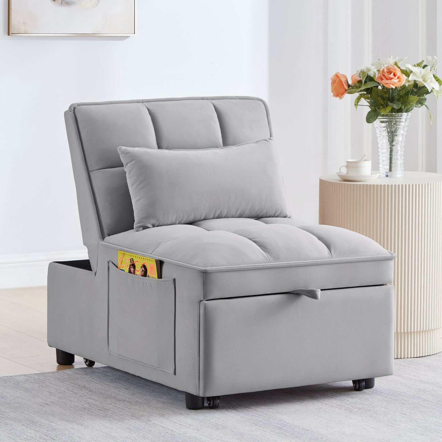 4 in 1 Multi-Function Single Sofa Bed with Storage Pockets