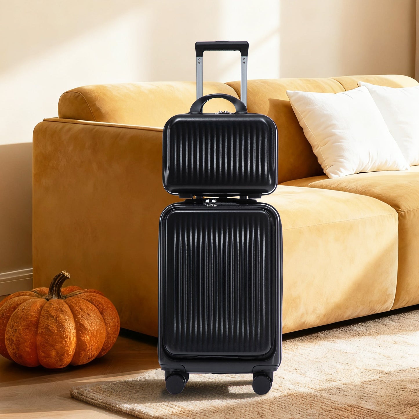 14" & 20"ABS Spinner Wheel Luggage Set with Cosmetic Case