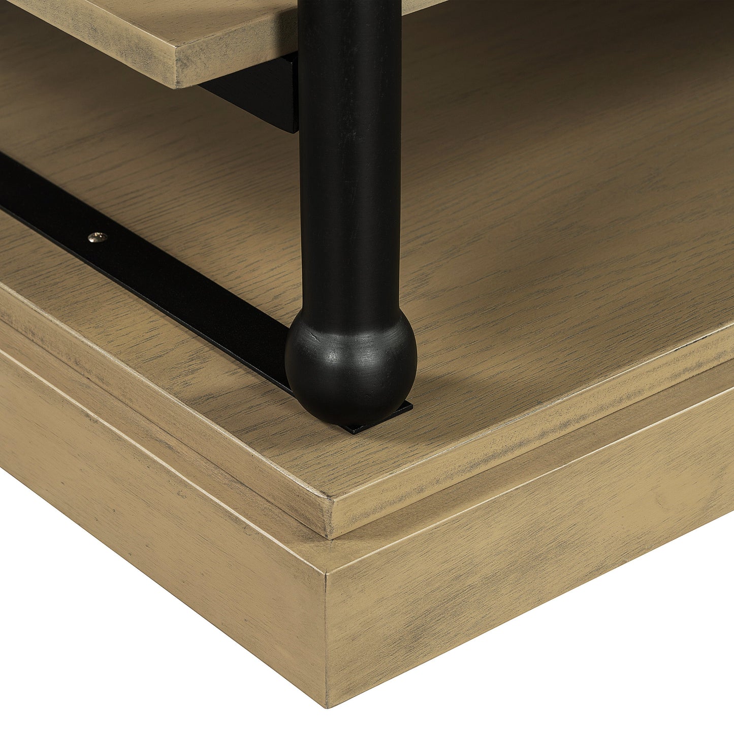 55.1" Wood Coffee Table with Black Legs and Open Storage Shelves